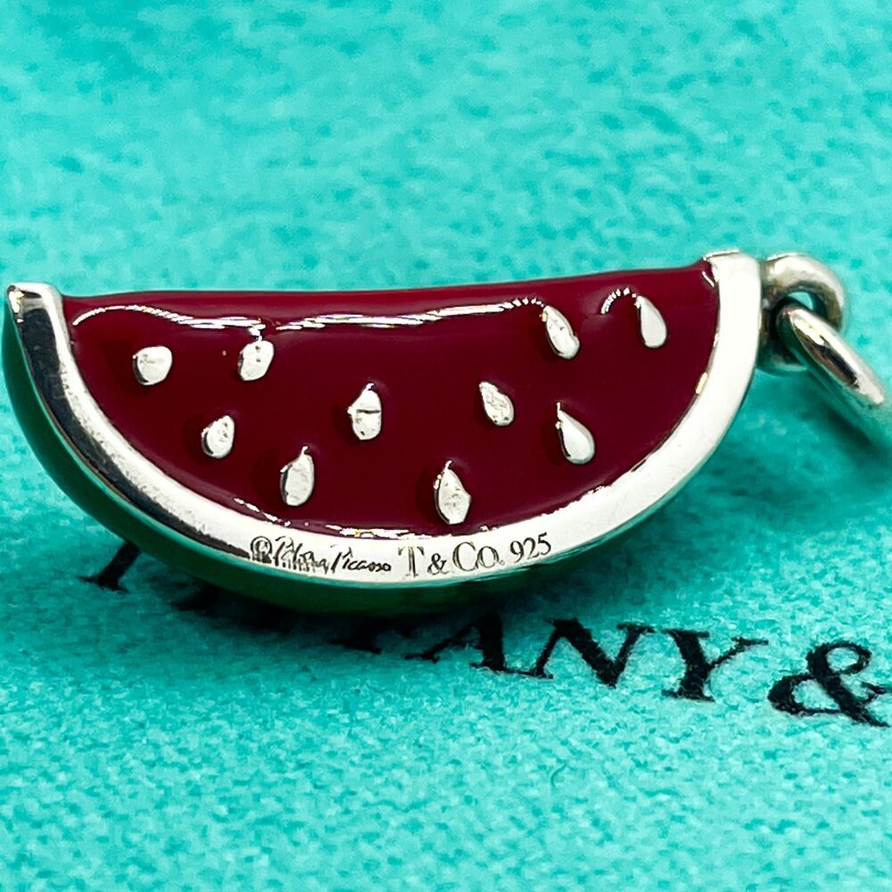 Tiffany & Co. Paloma Picasso Watermelon Charm – .925 Silver, Vintage Enamel - Picture 2 of 14
